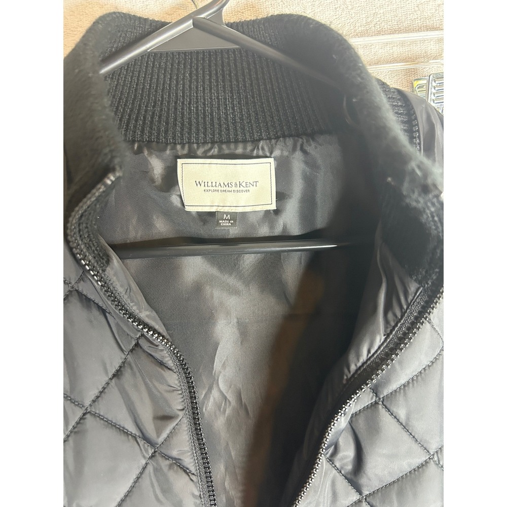 Williams & Kent Mens Quilted HybridBomber Jacket Merino Wool Knit Sleeve Black M